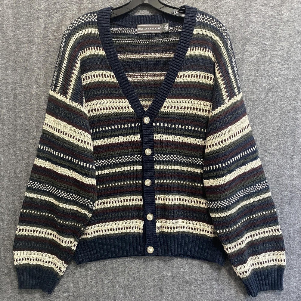 Vintage David Taylor Cardigan Sweater Mens M Fair Isle Birdseye Grandpa USA‎ 90s
